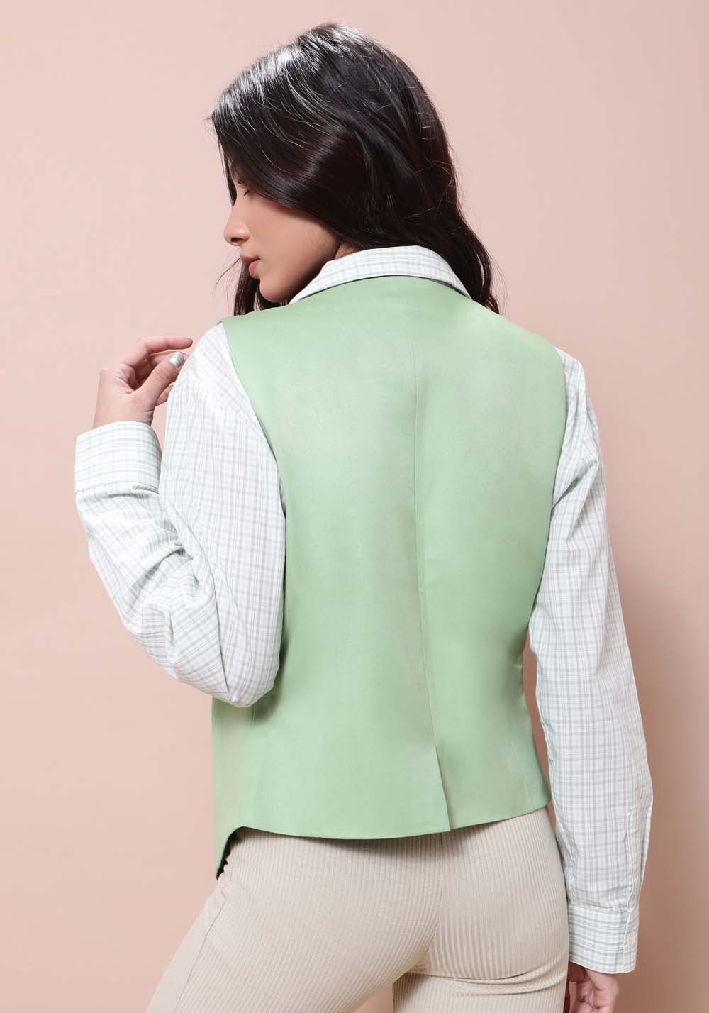 Waistcoat With Angular Hem- Green