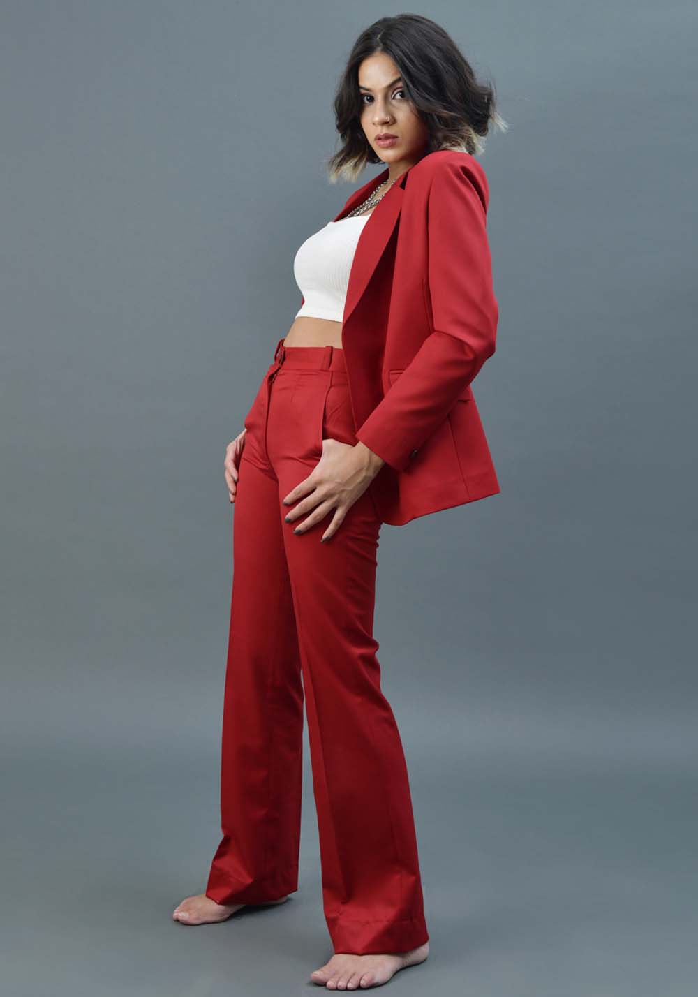 Tie up blazer - red