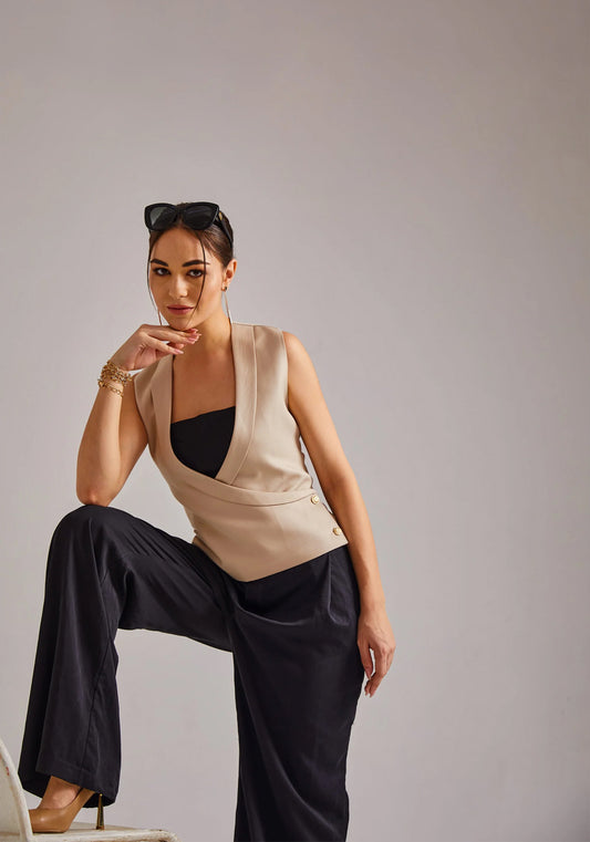 Overlap Waistcoat- Beige