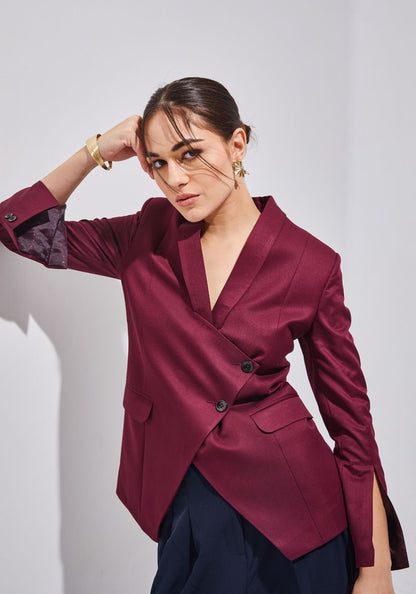 Asymmetrical Blazer- Wine