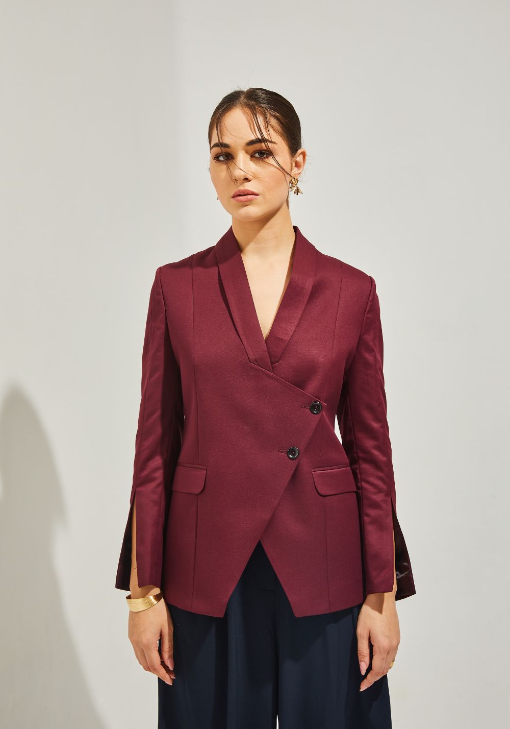 Asymmetrical Blazer- Wine