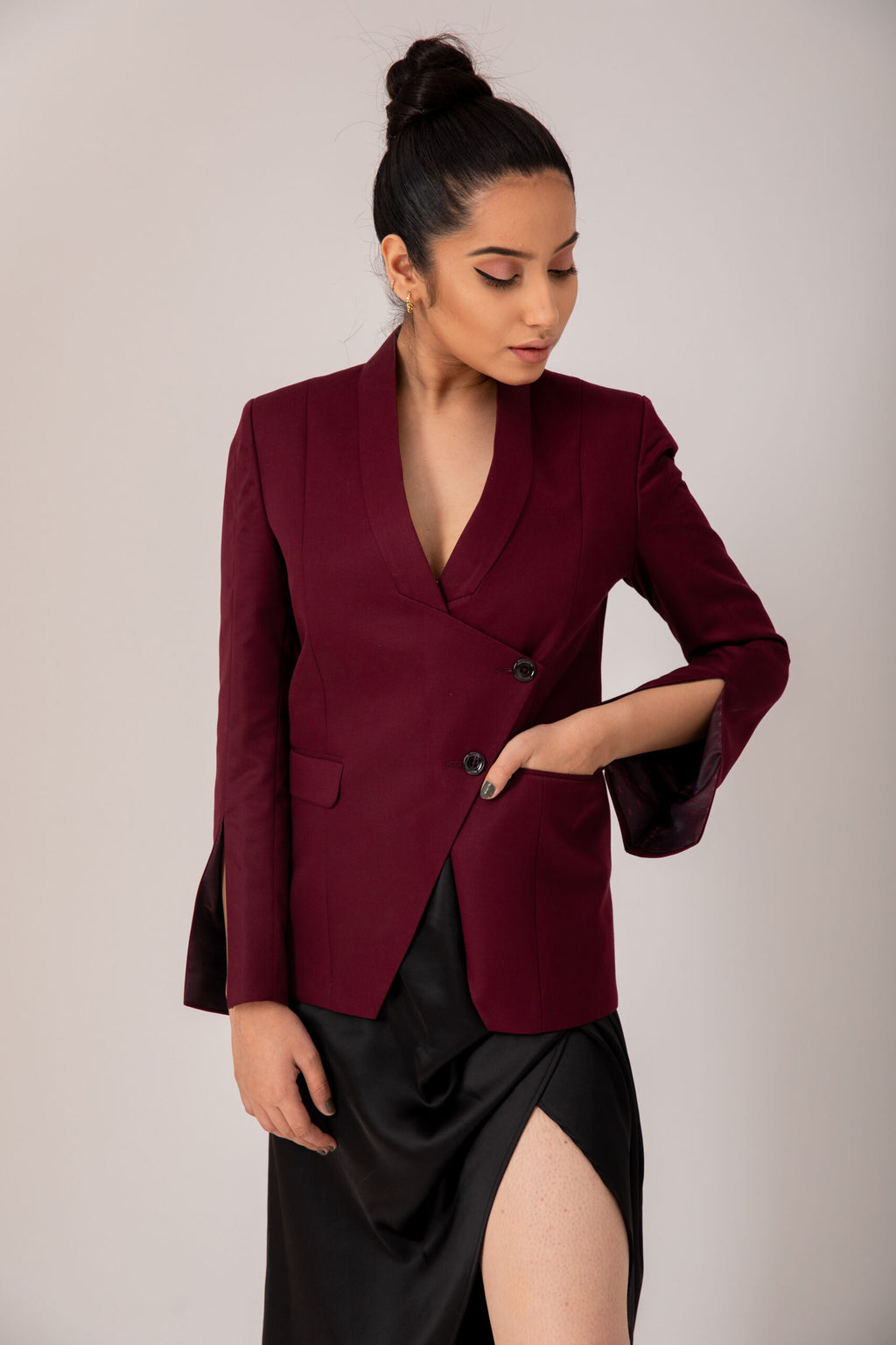 Asymmetrical Blazer- Wine