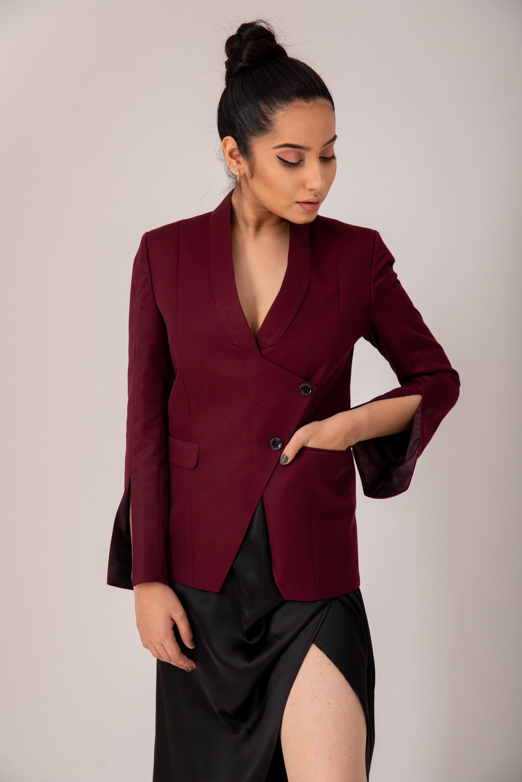 Asymmetrical Blazer- Wine