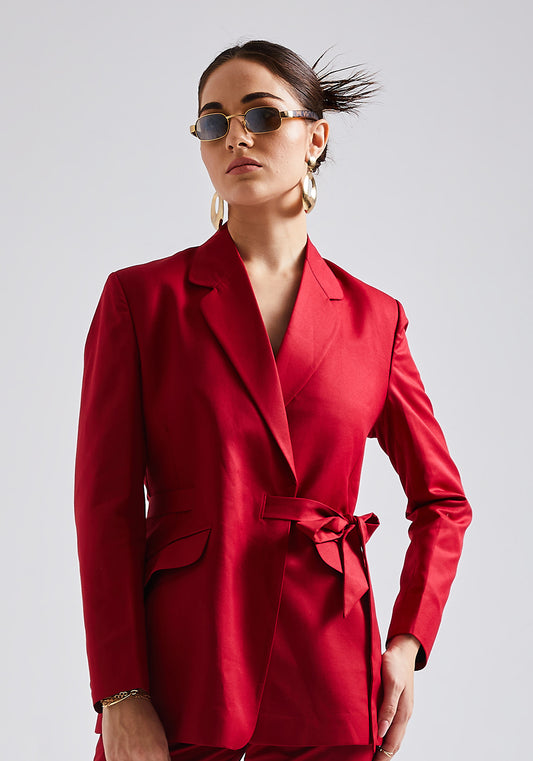 Tie up blazer - red