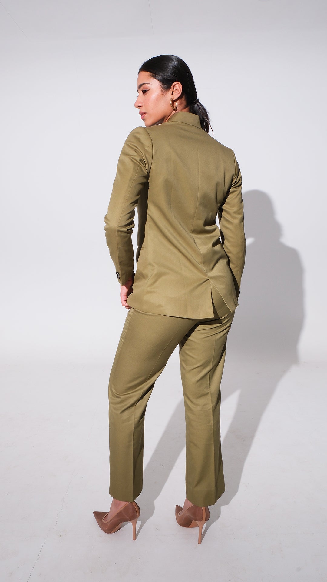 Double Breasted Business Suit- Olive Blazer