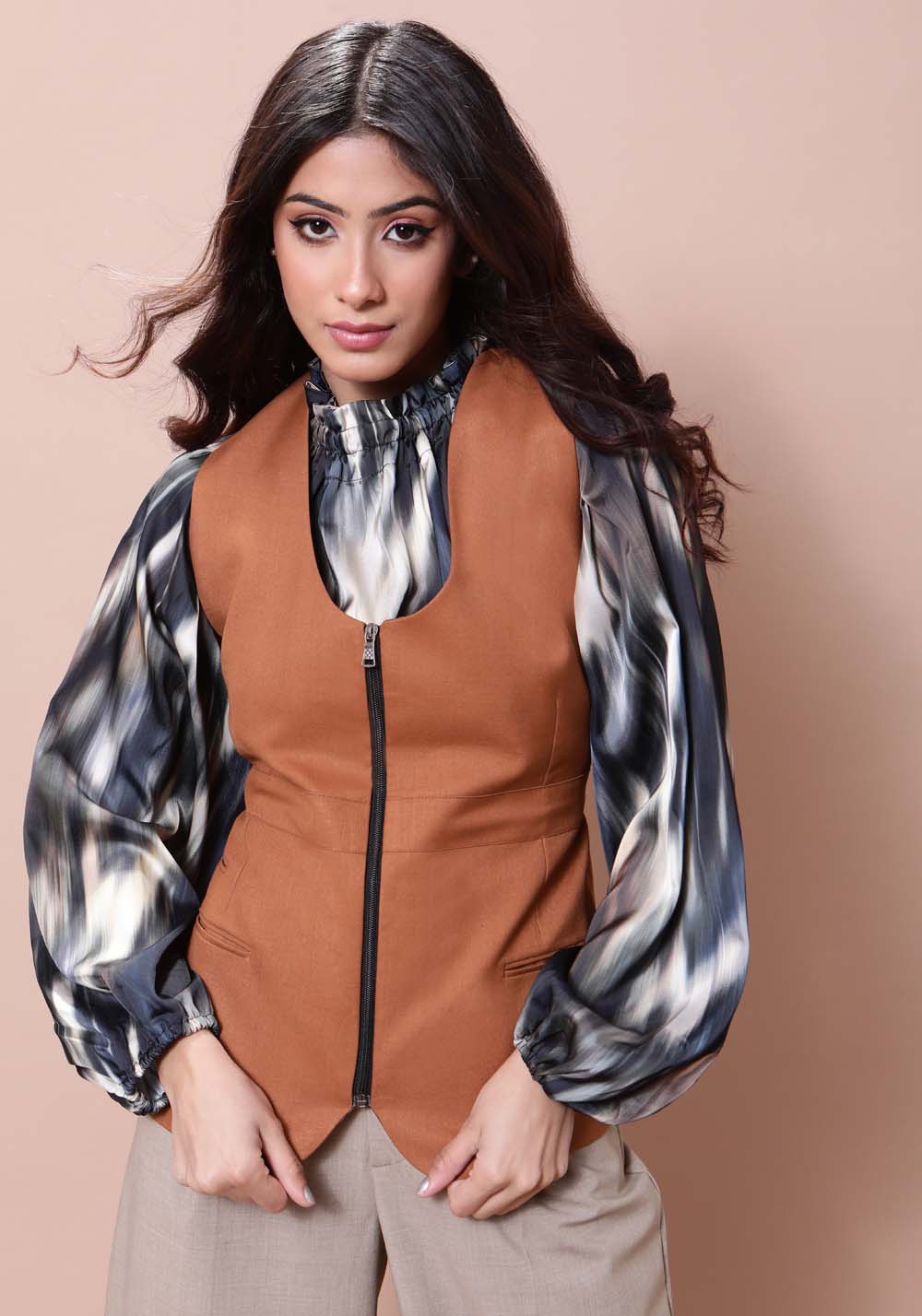 Zip Waistcoat- Brown