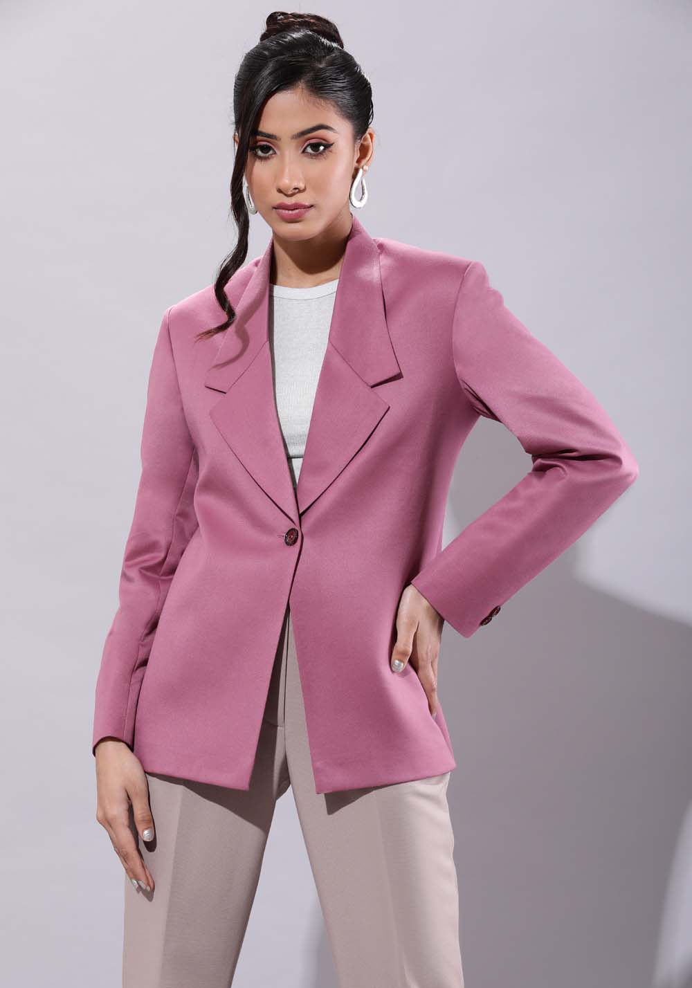 Single-Buttoned Blazer- Mauve