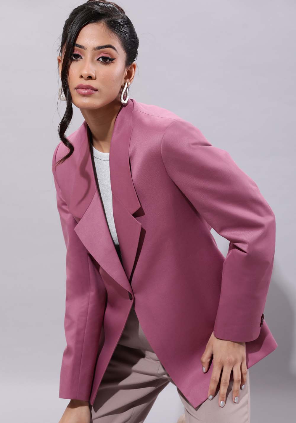 Single-Buttoned Blazer- Mauve