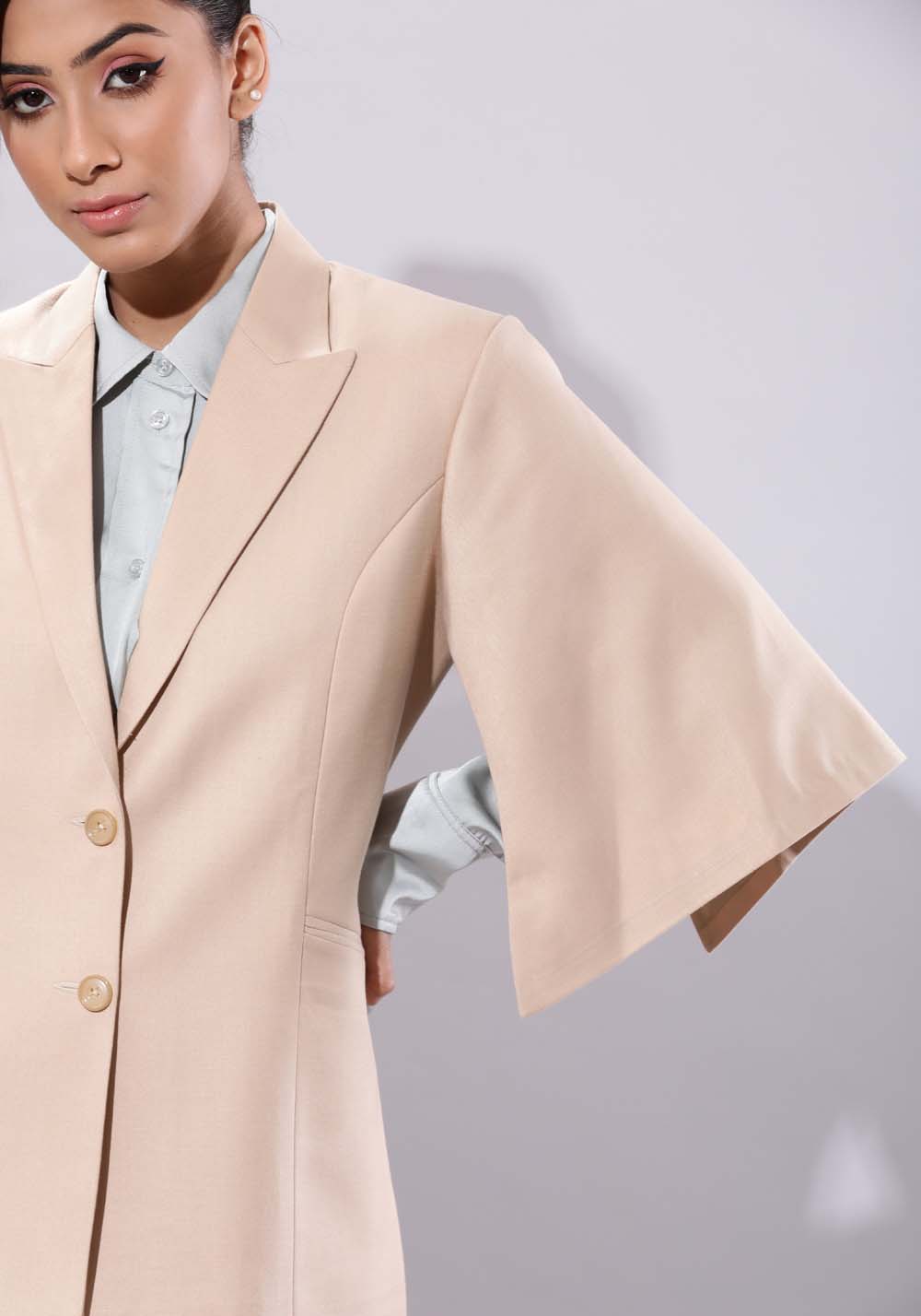 Slit Sleeves Blazer- Beige