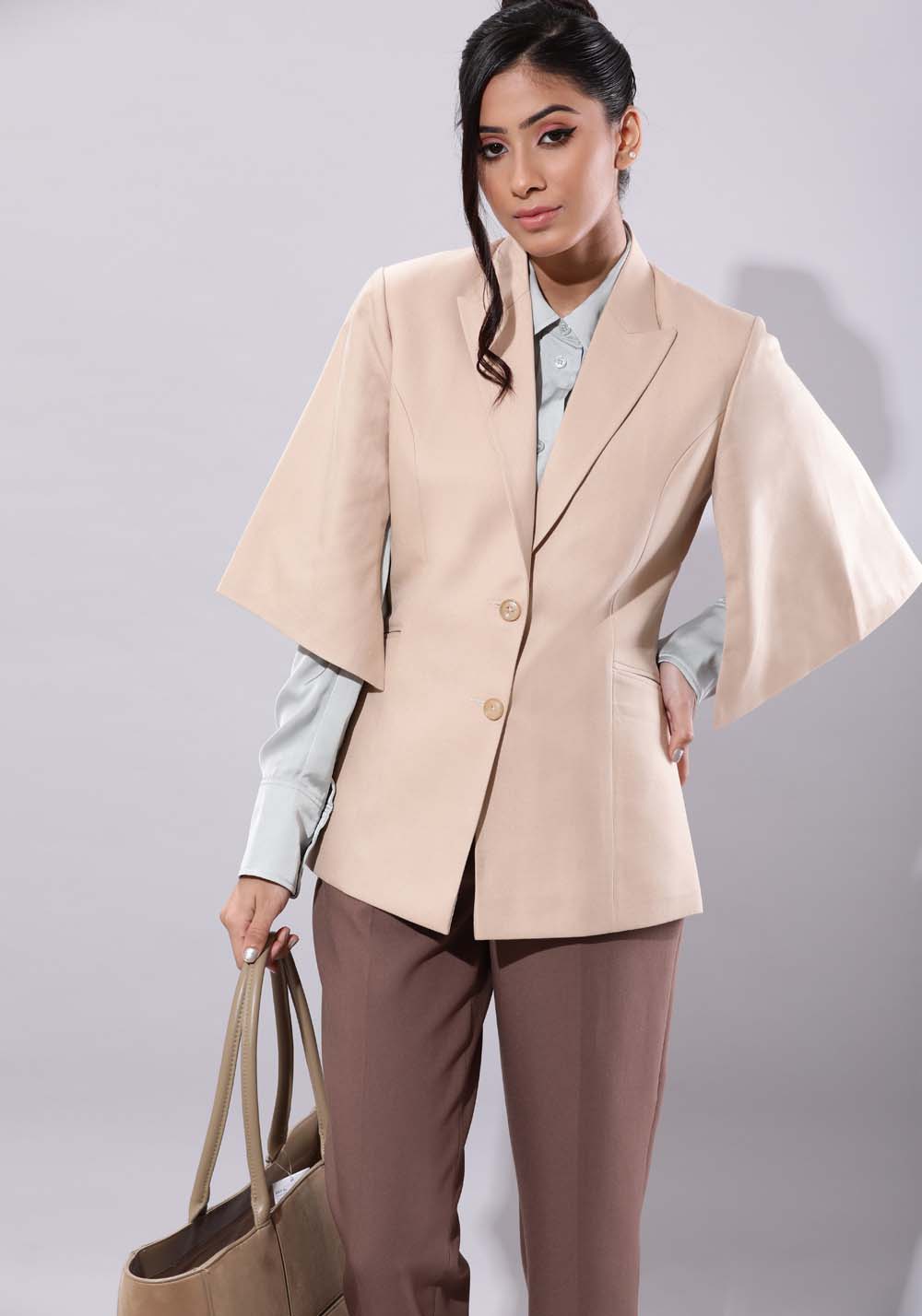 Slit Sleeves Blazer- Beige