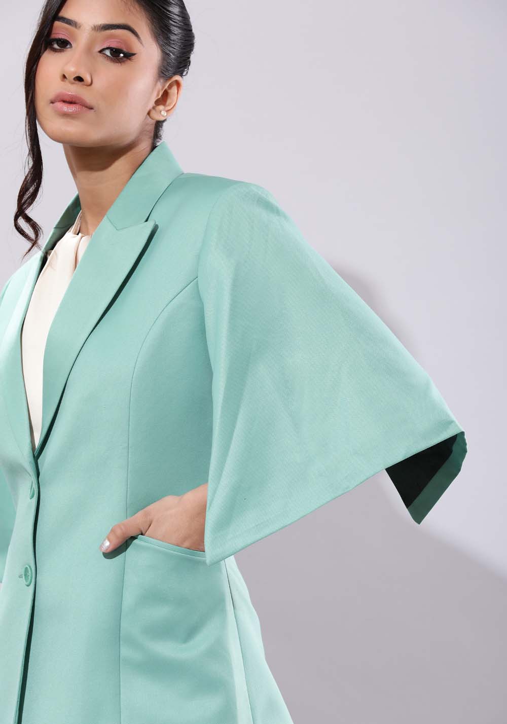 Slit Sleeves Blazer- Sea Green
