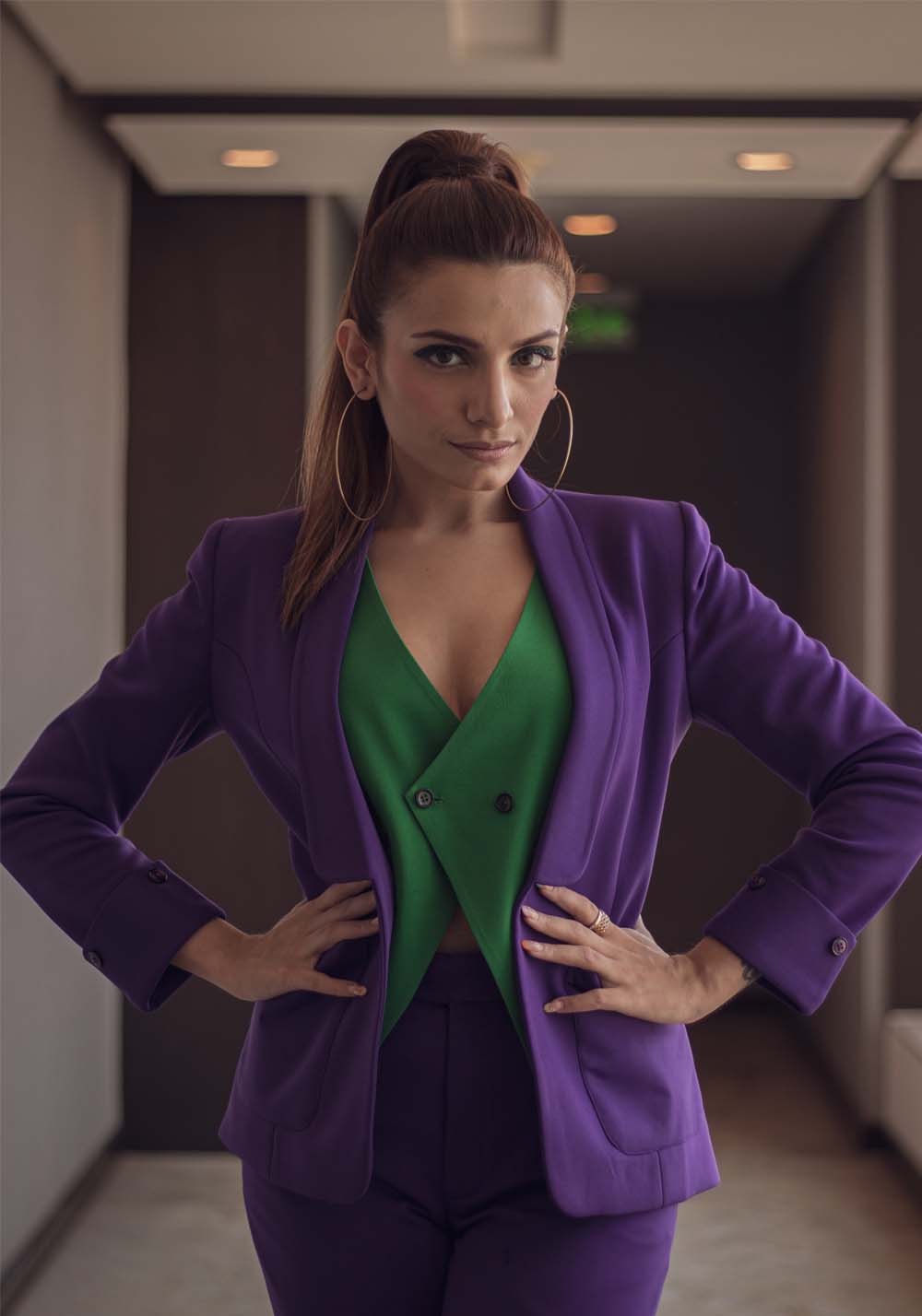 Power suit with contrast waistcoat