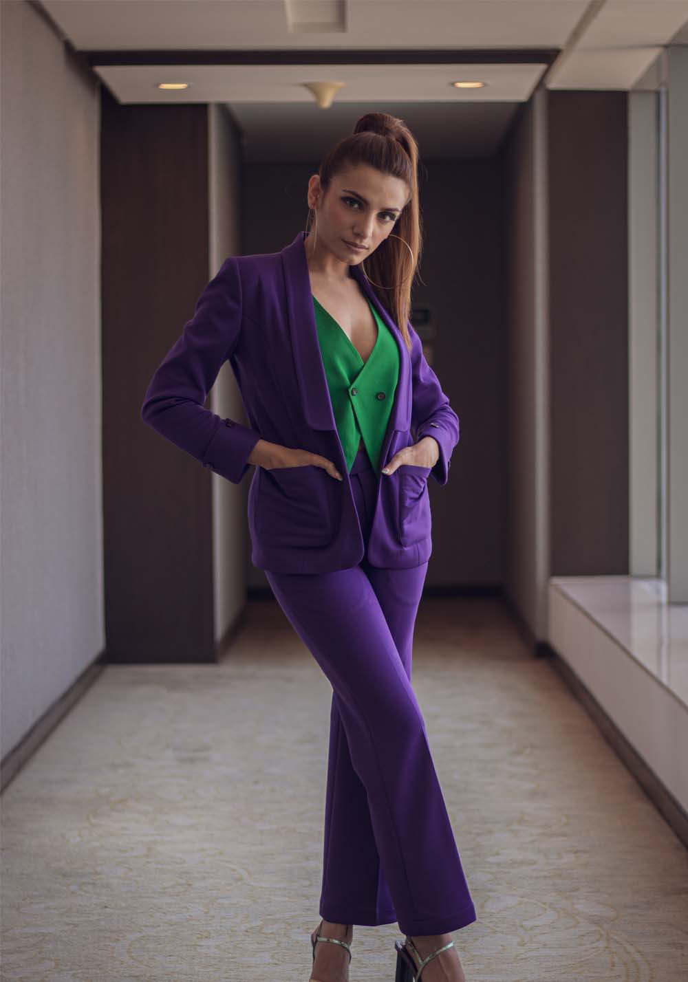 Power suit with contrast waistcoat