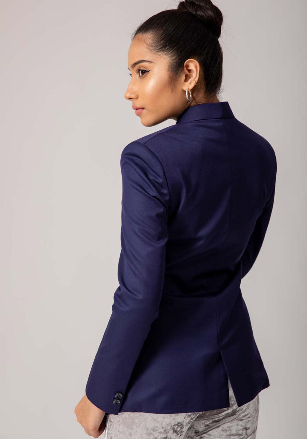Blazer with Stand Collar- Navy Blue