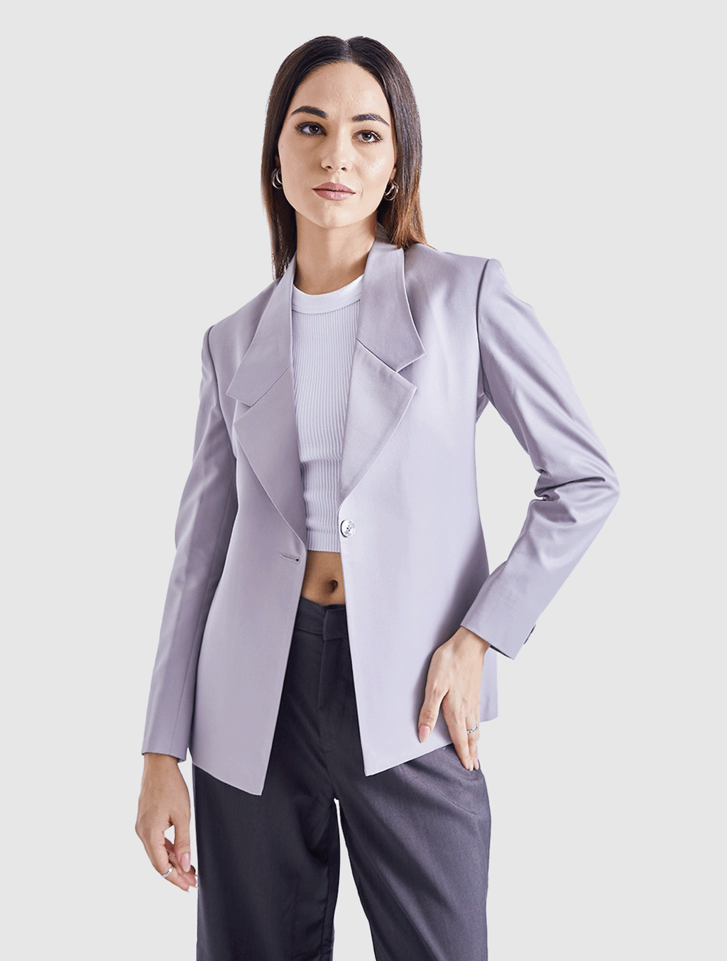 Single-Buttoned Blazer- Grey