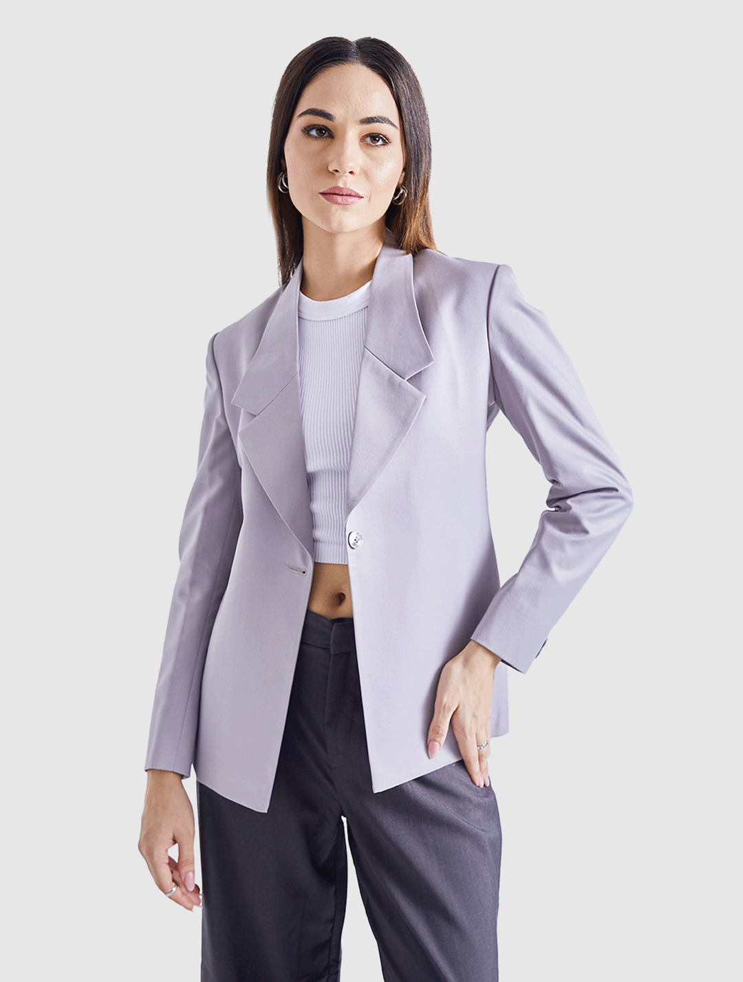 Single-Buttoned Blazer- Grey