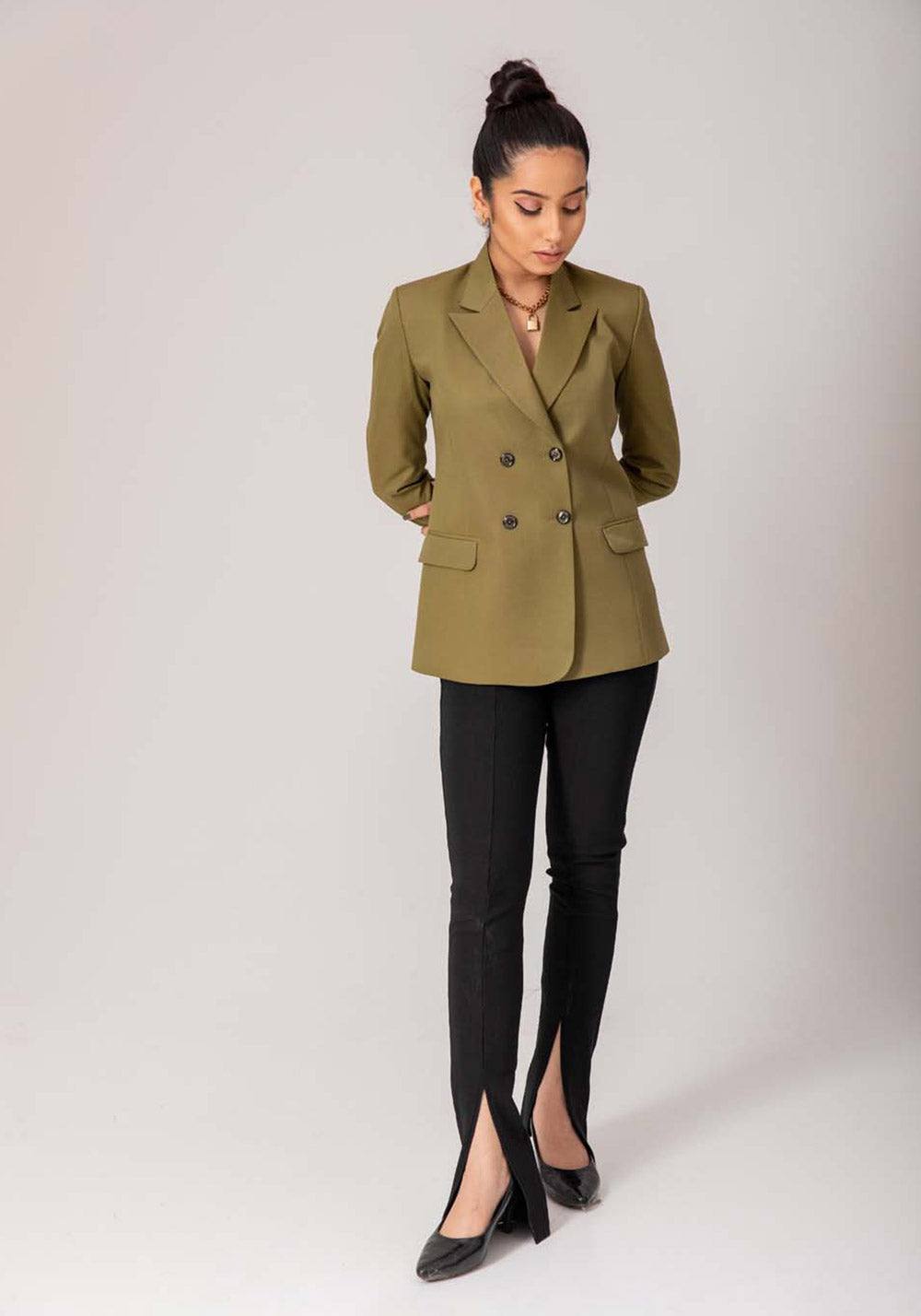 Double Breasted Blazer- Olive Green