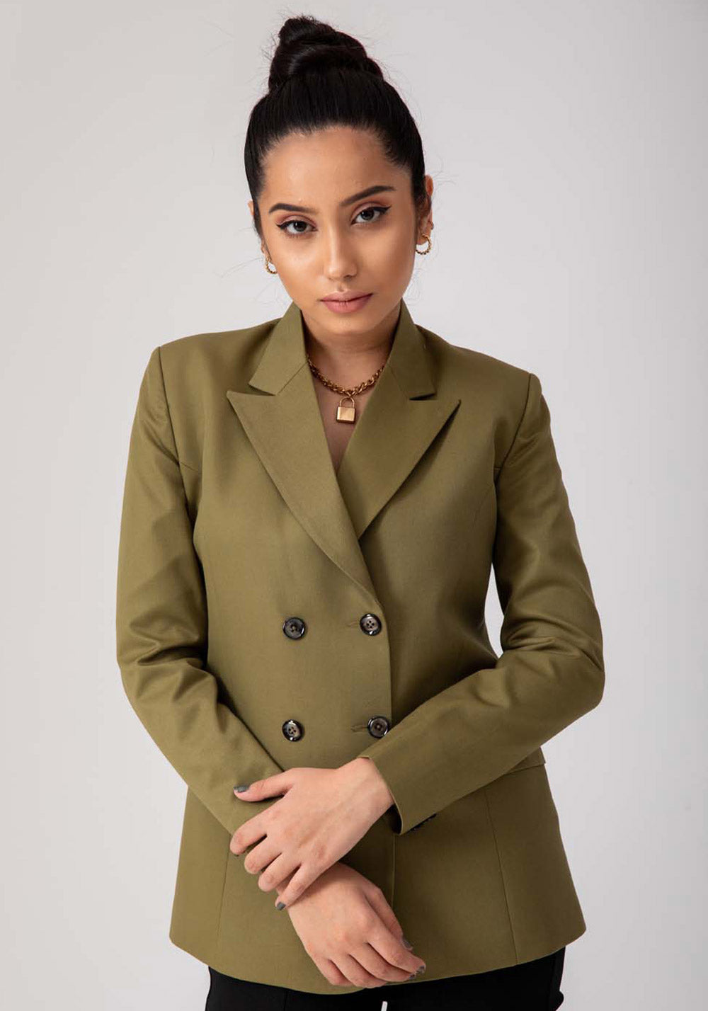 Double Breasted Blazer- Olive Green