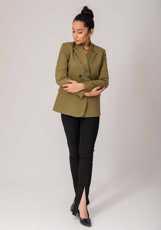 Double Breasted Blazer- Olive Green