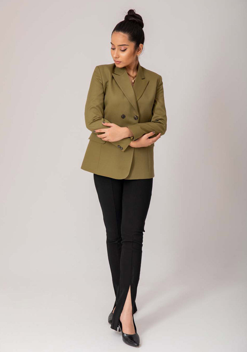 Double Breasted Blazer- Olive Green