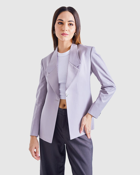 Women grey single-button blazer