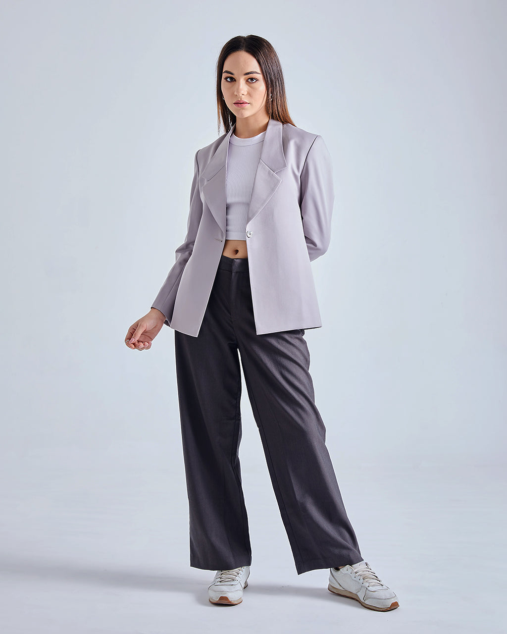 Single-Buttoned Blazer- Grey
