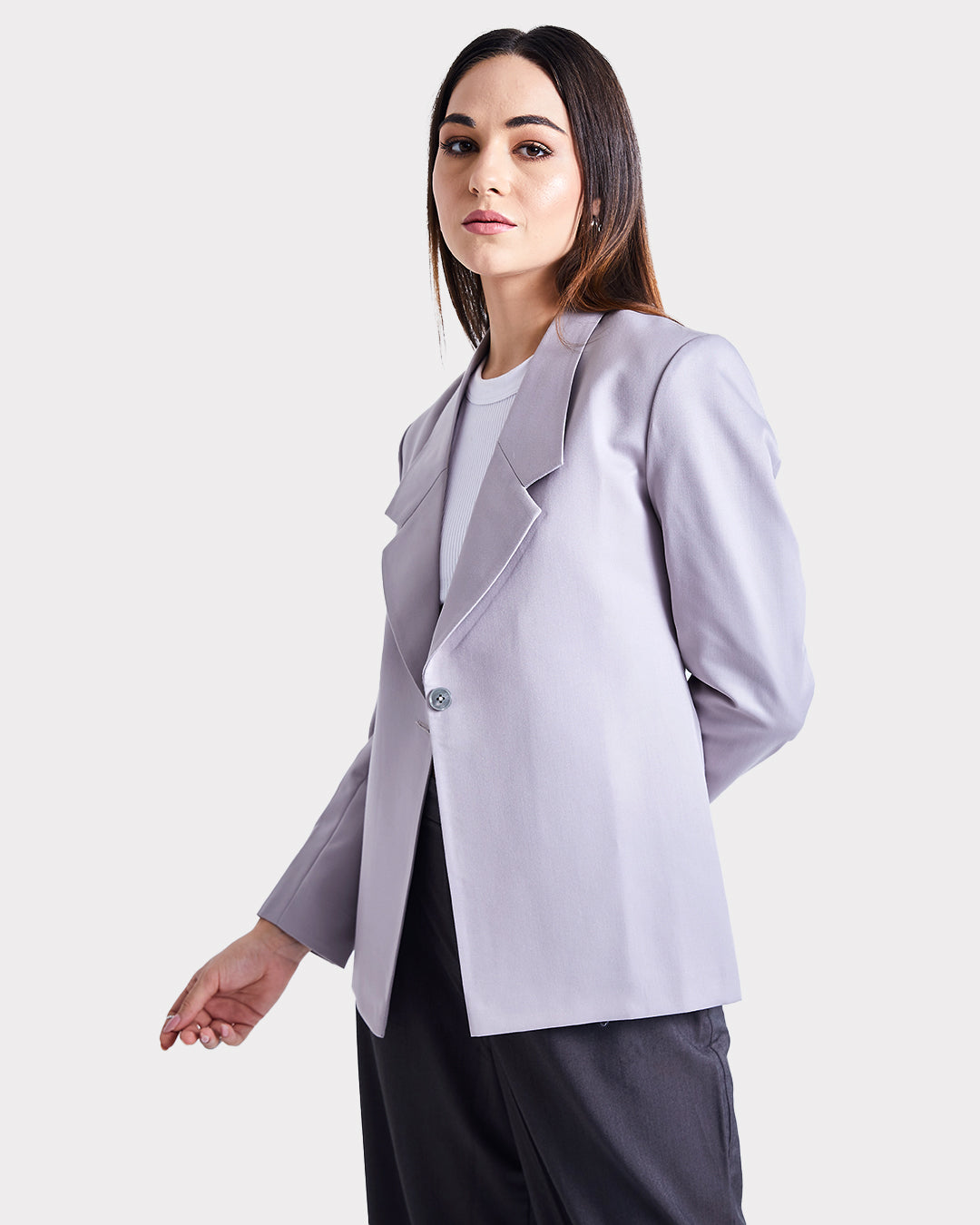 Single-Buttoned Blazer- Grey
