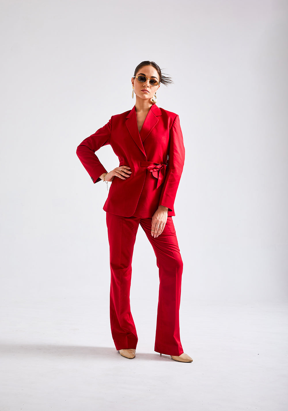 Women's Red Tie-up business suit - Blazer