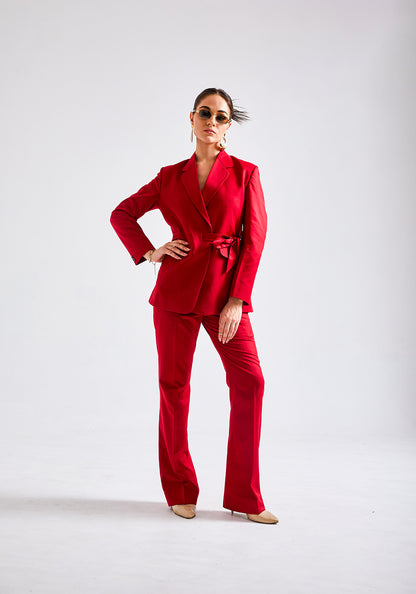 Women's Red Tie-up business suit