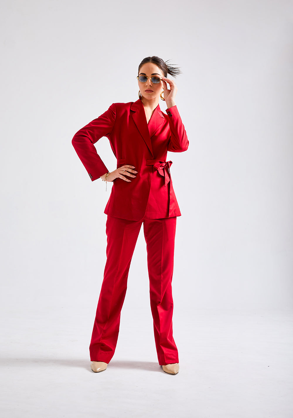 Women's Red Tie-up business suit