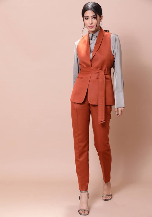 Tie-Up Waistcoat- Rusty Orange