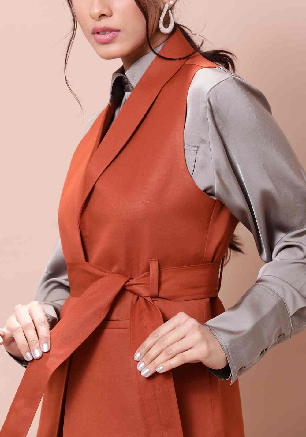 Tie-Up Waistcoat- Rusty Orange